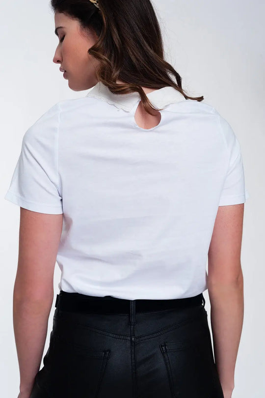 T-shirt with collar detail in white - Tops