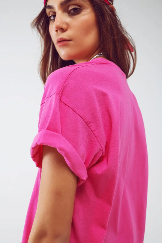 T Shirt with Dallas Texas Text in Fuchsia - One Size / Fuchsia - Tops