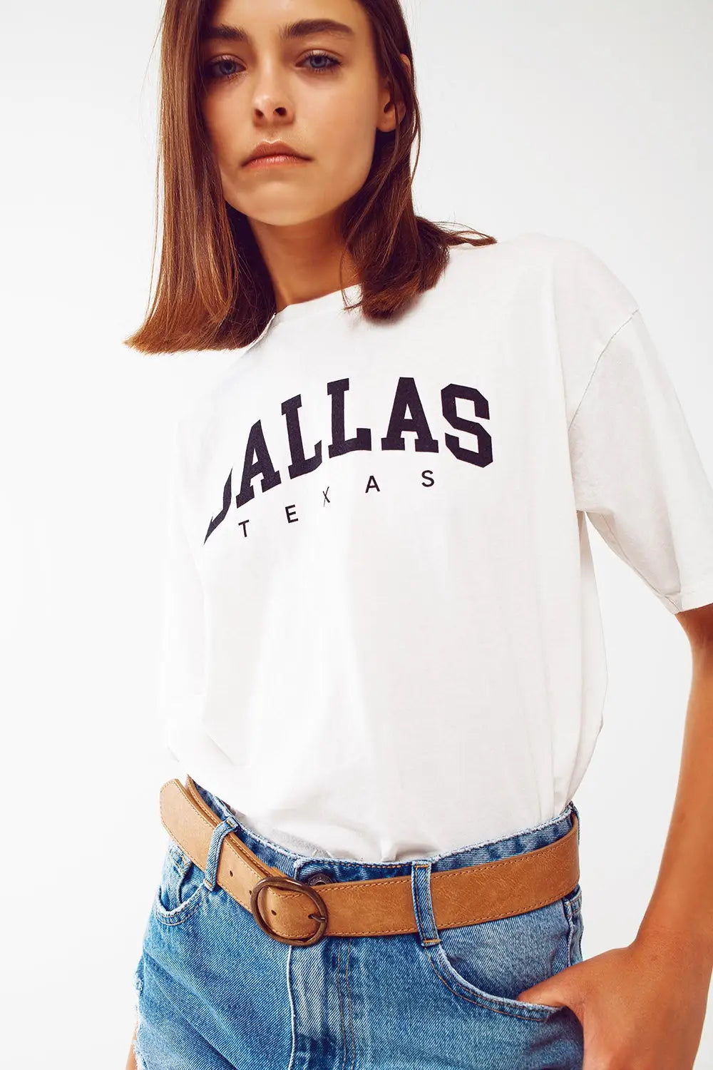 T Shirt with Dallas Texas Text in White - One Size / White - Tops