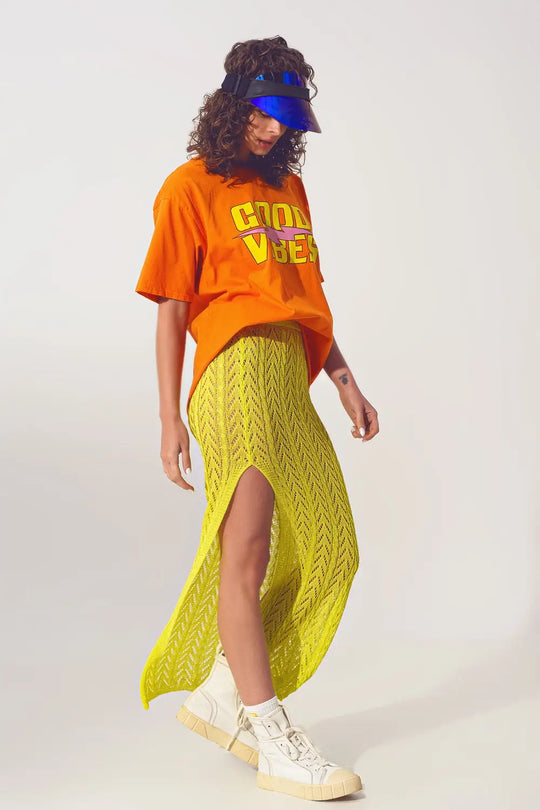 T-Shirt with Good Vibes Text in Orange - One Size / Orange - Tops