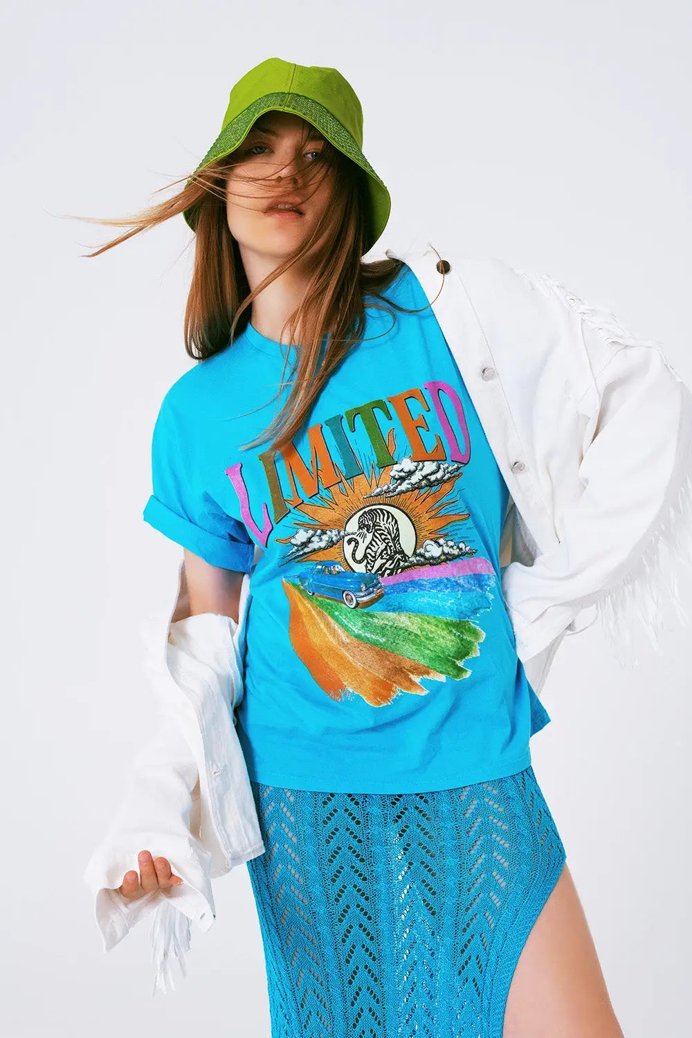 T-Shirt with Limited Graphic Print in Blue - One Size / Blue - Tops