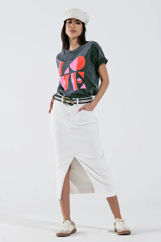 T-shirt with LOVE art deco digital print in Grey - One Size / Grey - Tops