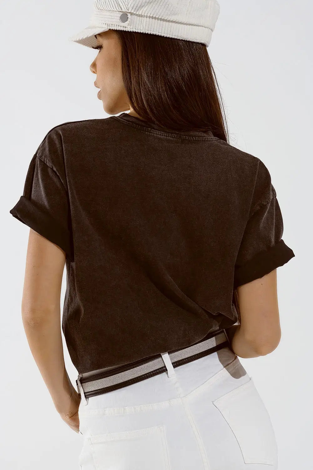 T-shirt with LOVE art deco digital print in washed black - One Size / Black - Tops