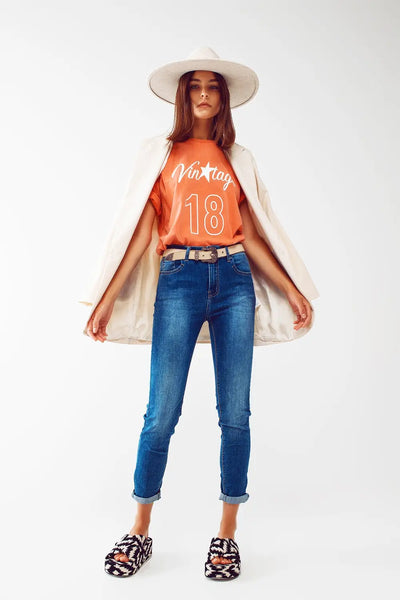 T-Shirt with Vintage 18 Text in orange - One Size / Orange - Tops