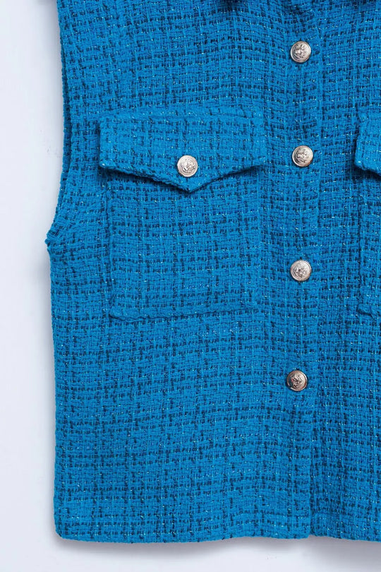 Tailored suit waistcoat in blue boucle - Coats and Jackets