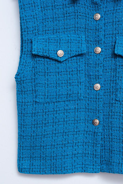 Tailored suit waistcoat in blue boucle