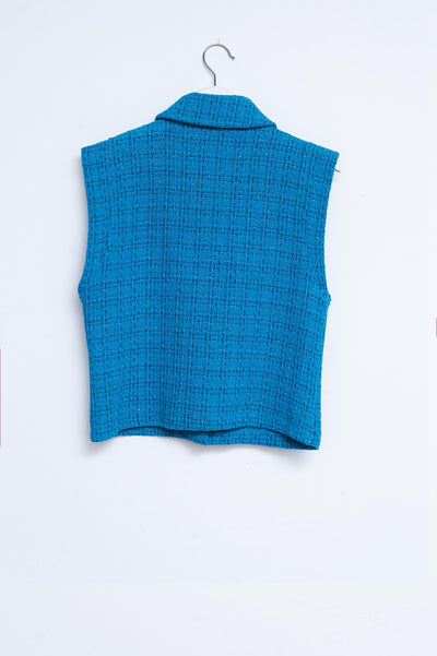 Tailored suit waistcoat in blue boucle