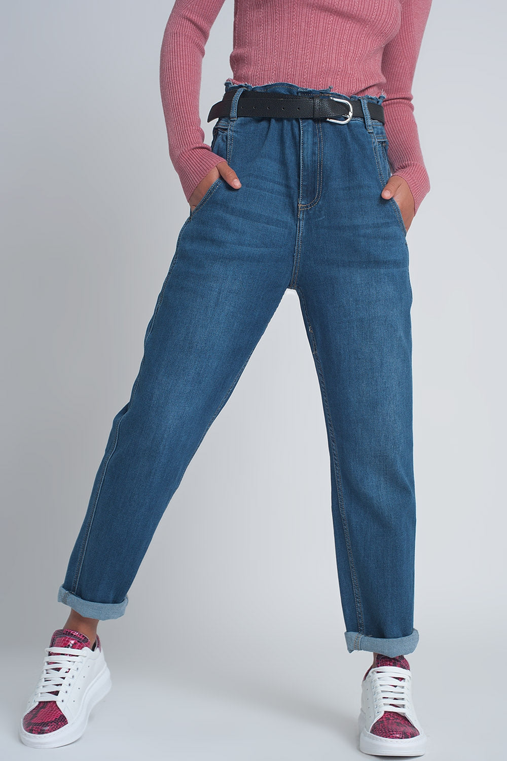 Tall high rise balloon boyfriend jeans in denim