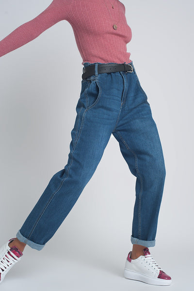 Q2 Tall high rise balloon boyfriend jeans in denim