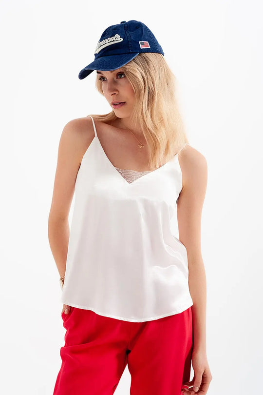 TCaraco en satin avec empiècement en dentelle blanc - Tops