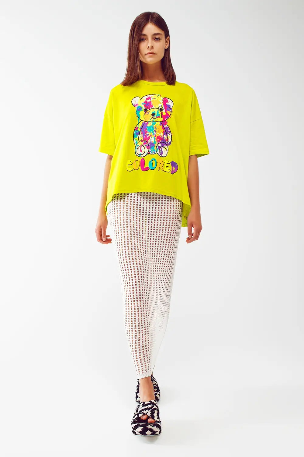 tee-shirt lime ample avec ours coloré - One Size / vert - Tops