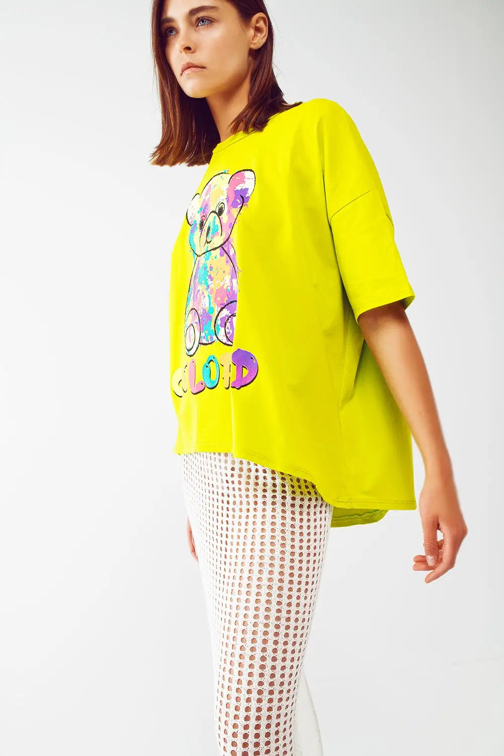tee-shirt lime ample avec ours coloré - One Size / vert - Tops