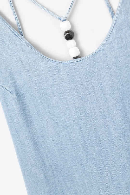 Tencel Light denim dress with beaded straps - Dresses