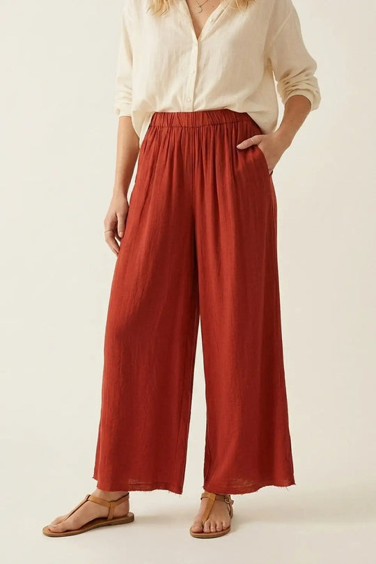 Q2 Terracotta Wide Leg Relaxed Fit Lightweight Pants