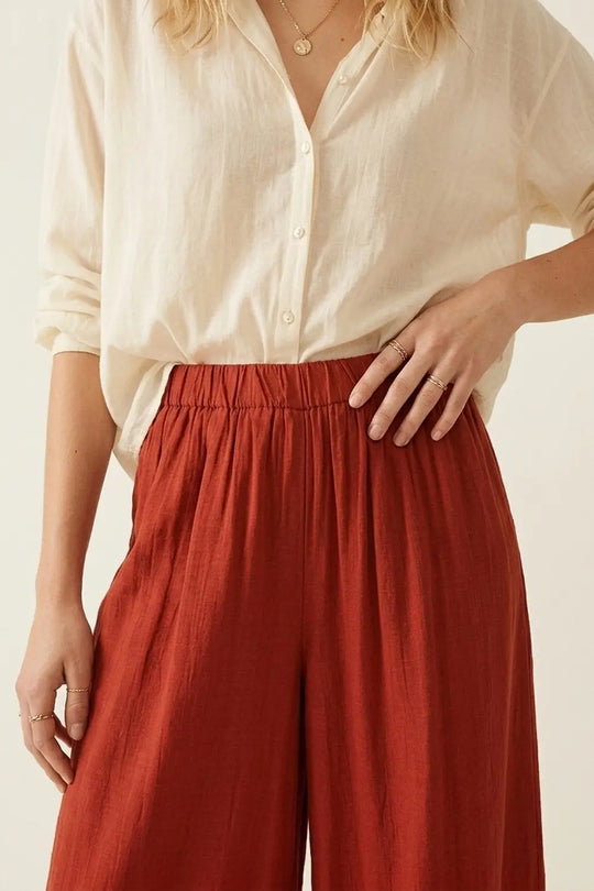 Terracotta Wide Leg Relaxed Fit Lightweight Pants - Pants