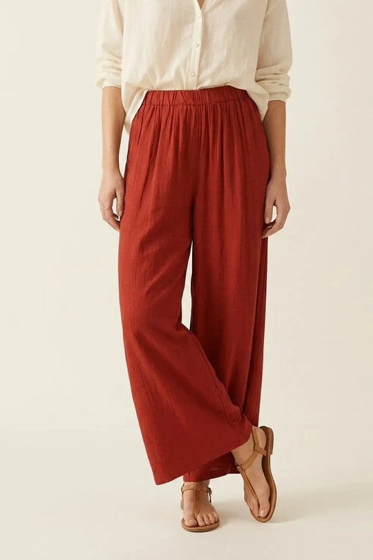 Terracotta Wide Leg Relaxed Fit Lightweight Pants - Pants