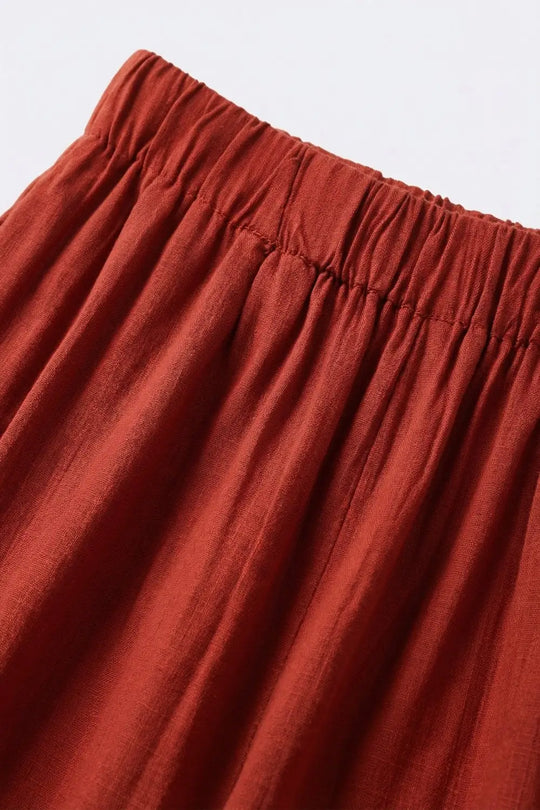 Terracotta Wide Leg Relaxed Fit Lightweight Pants - Pants