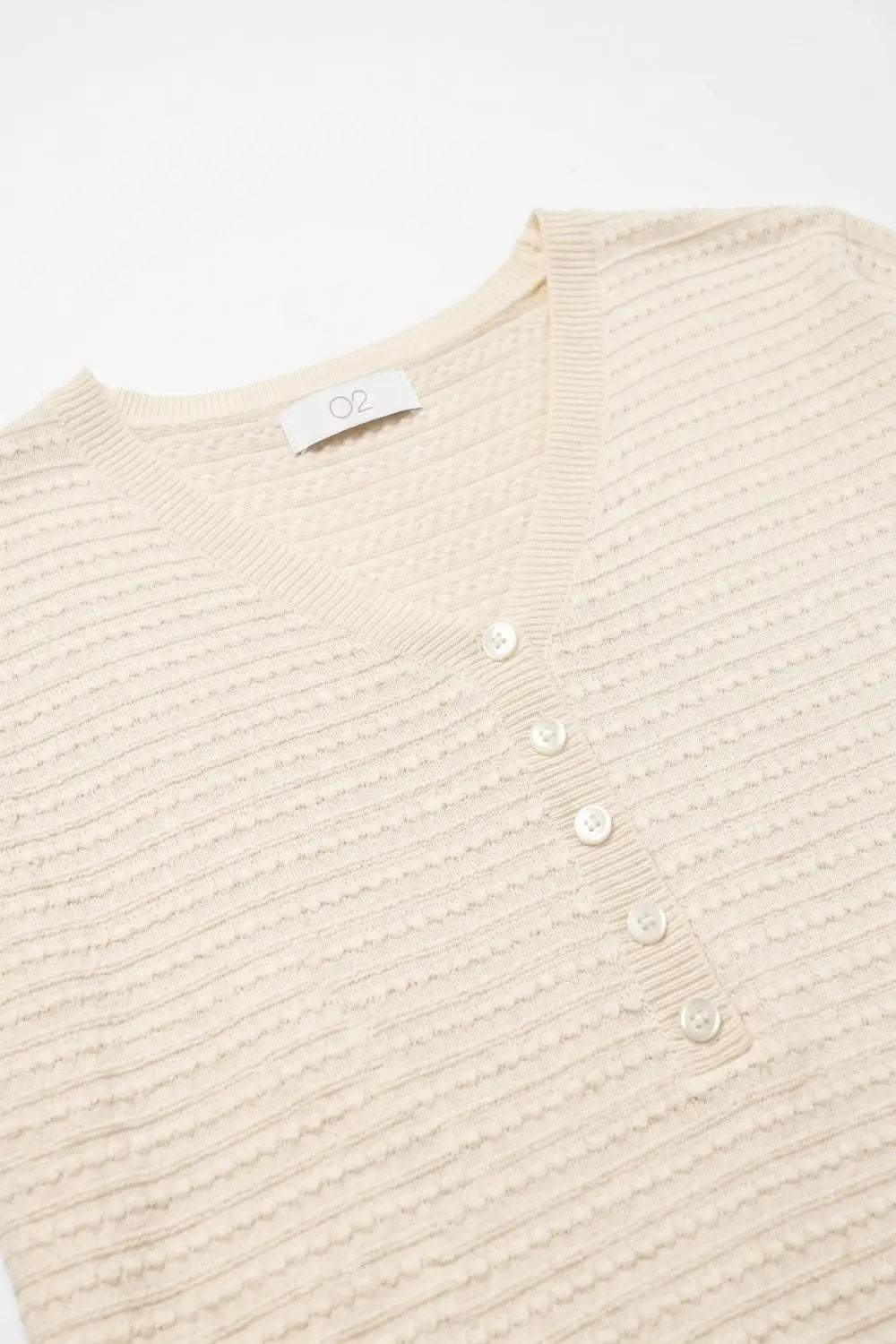 Textured Fine Knit Button Detail Short Sleeve sweater in beige - One Size / Beige - Sweaters
