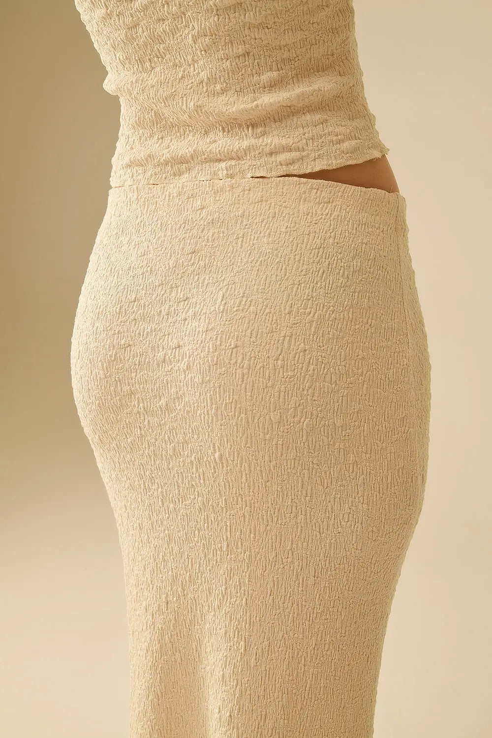 Textured Knitted Maxi Skirt in Beige - Skirts