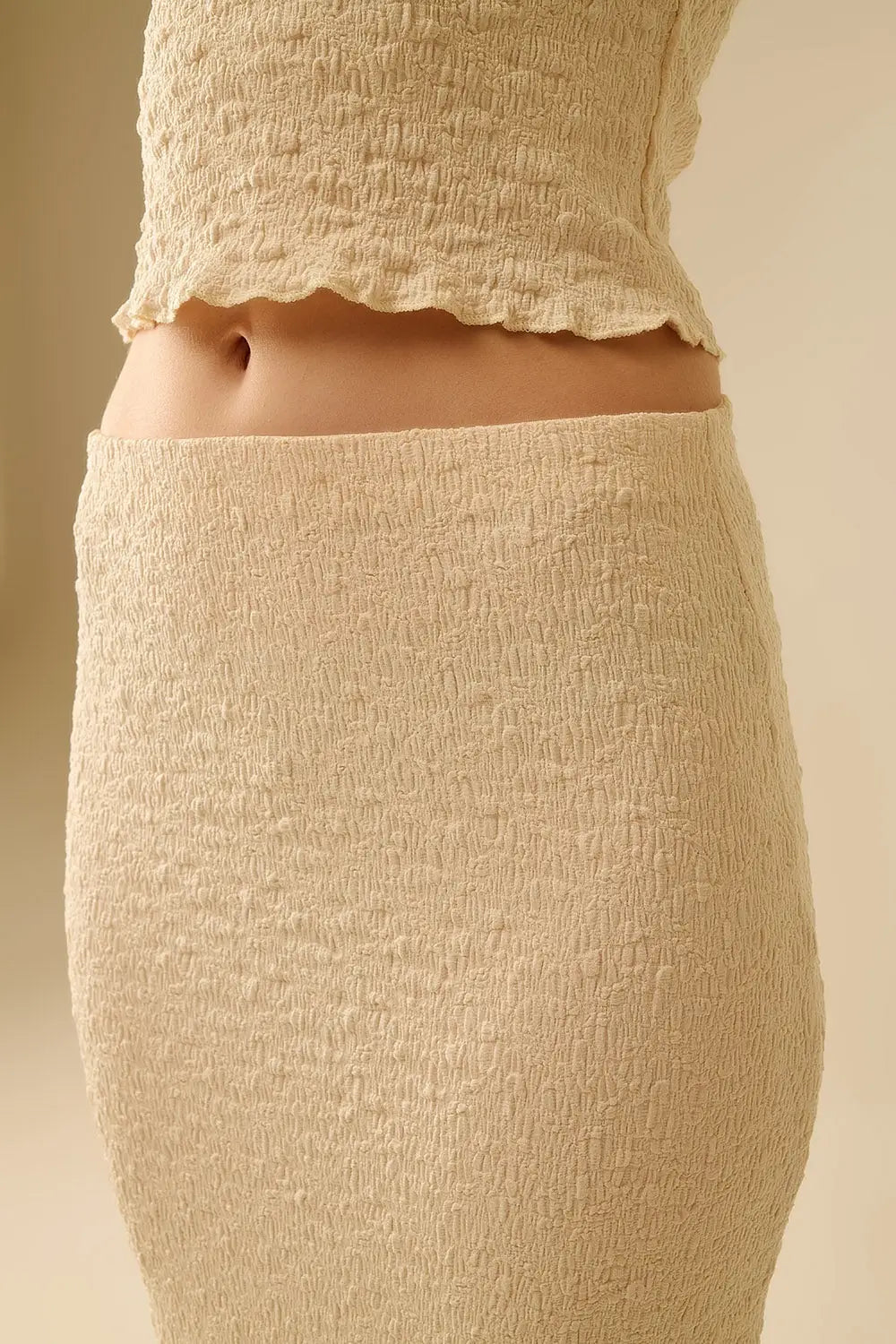 Textured Knitted Maxi Skirt in Beige - Skirts