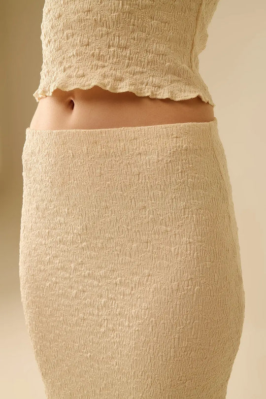 Textured Knitted Maxi Skirt in Beige - Skirts