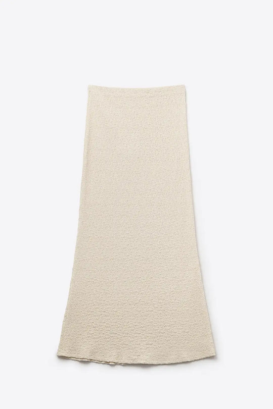 Textured Knitted Maxi Skirt in Beige - Skirts