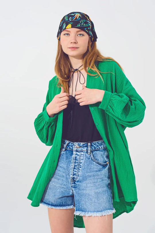 Textured Loose Fit Shirt in Green - Shirts