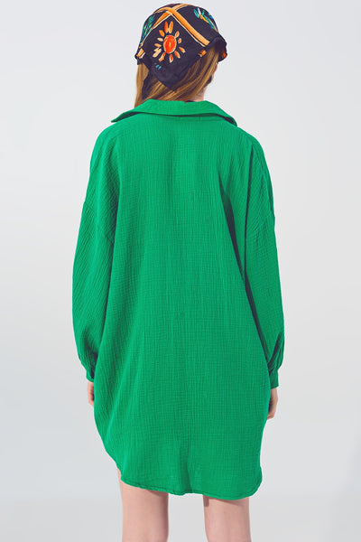 Oversized Textured Loose Fit Shirt in Green
