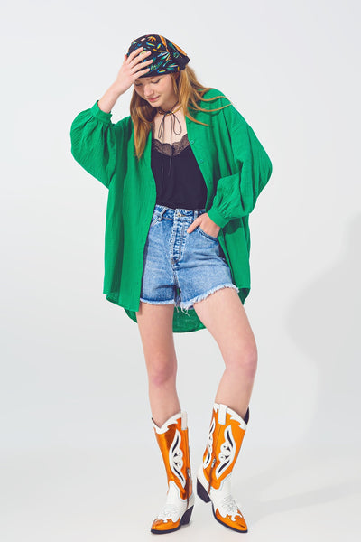 Oversized Textured Loose Fit Shirt in Green