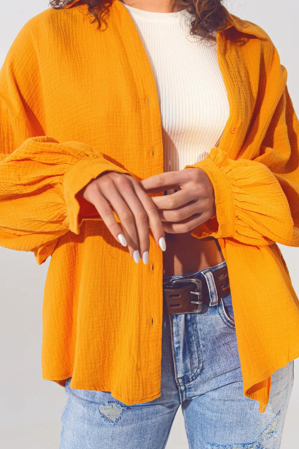Textured Loose Fit Shirt in Orange - Shirts
