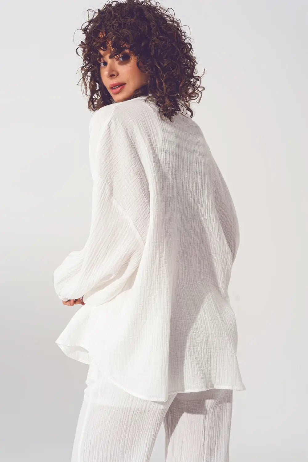 Textured Oversized Shirt in White - Shirts