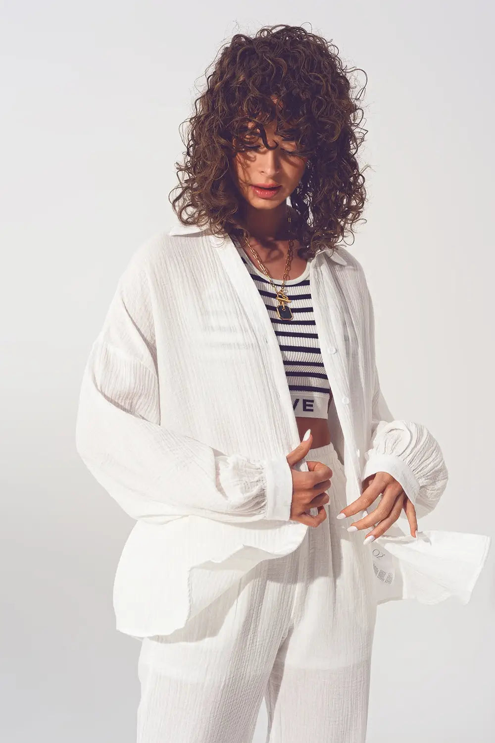 Textured Oversized Shirt in White - Shirts