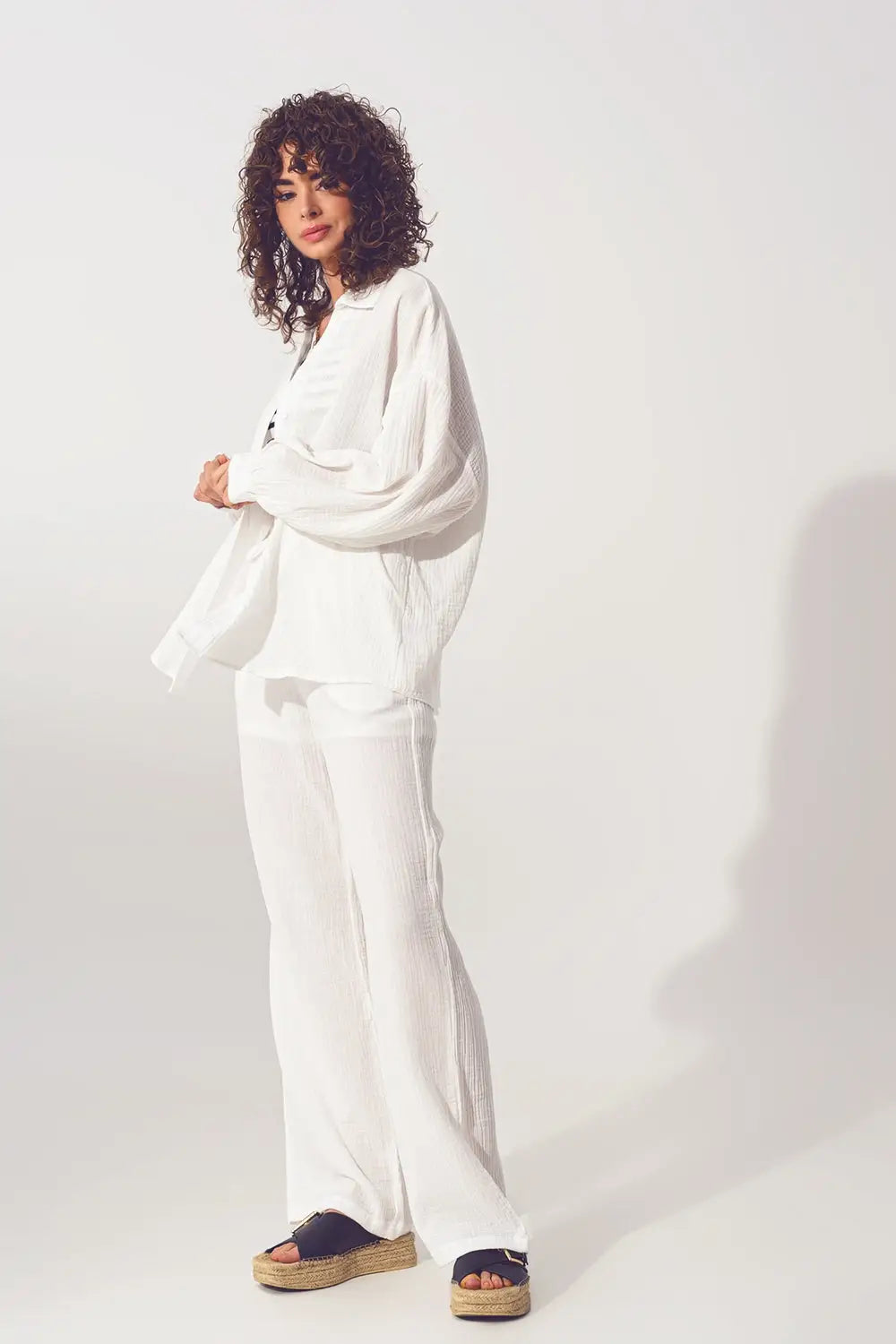 Textured Oversized Shirt in White - Shirts