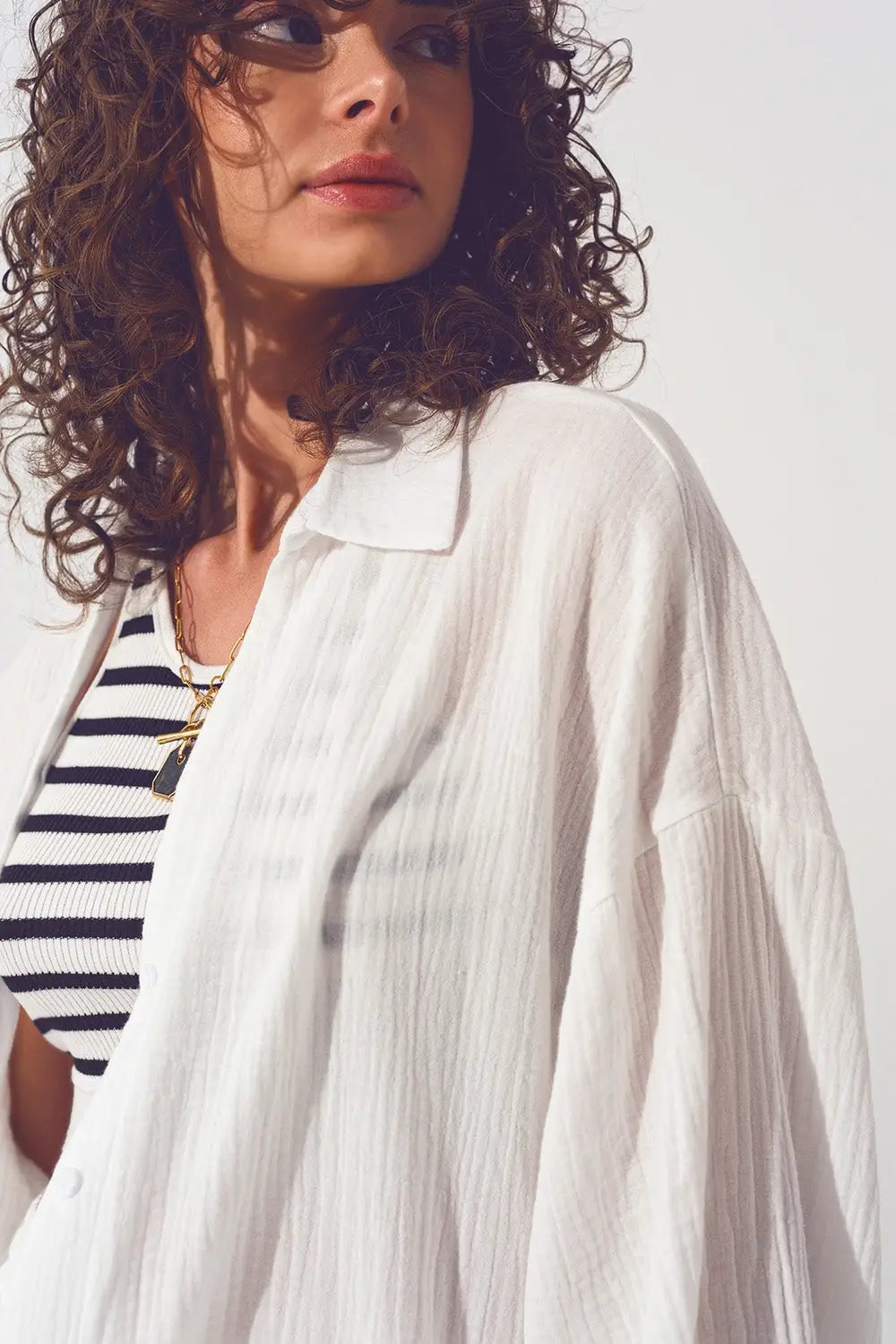 Textured Oversized Shirt in White - Shirts