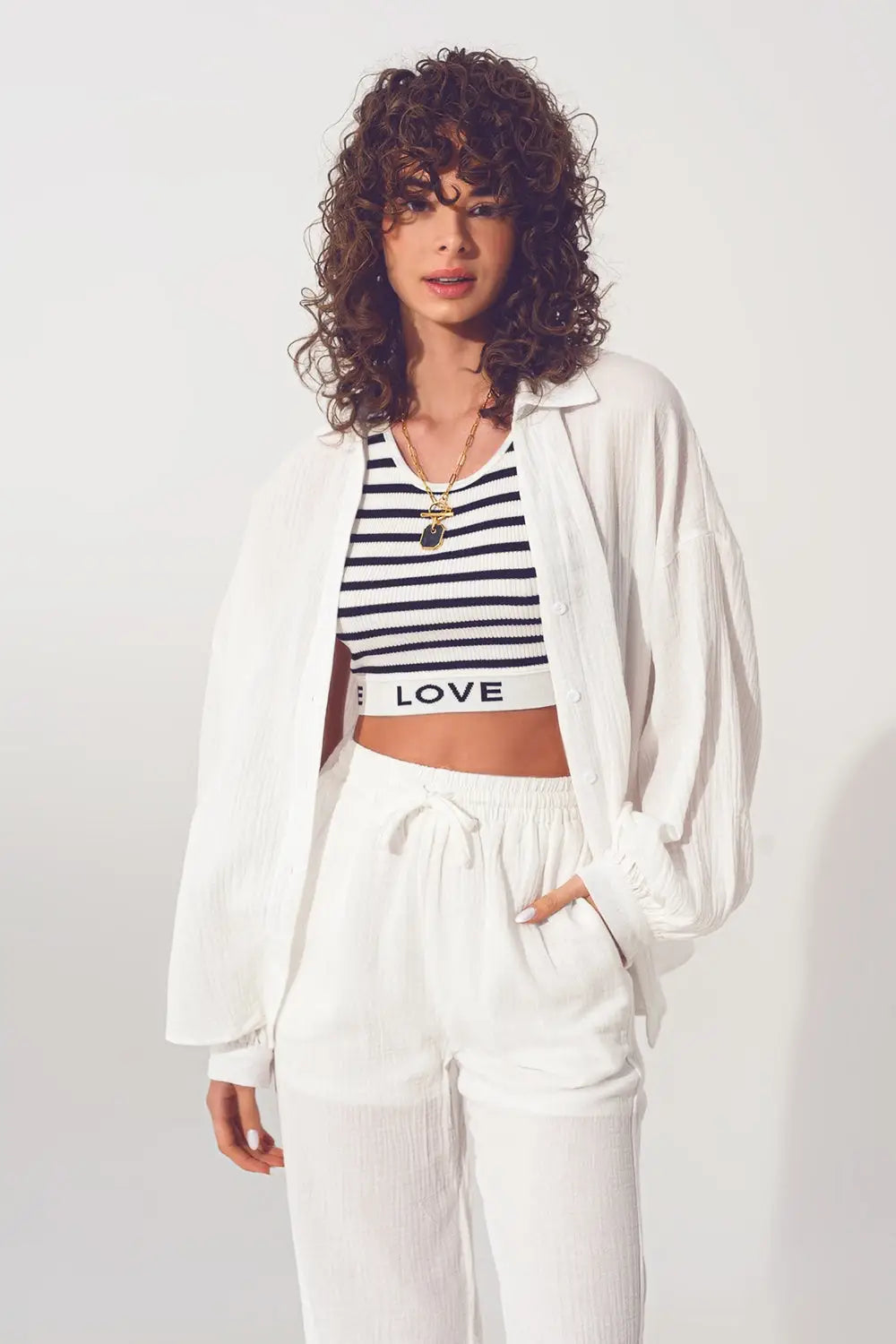 Q2 Textured Oversized Shirt in White