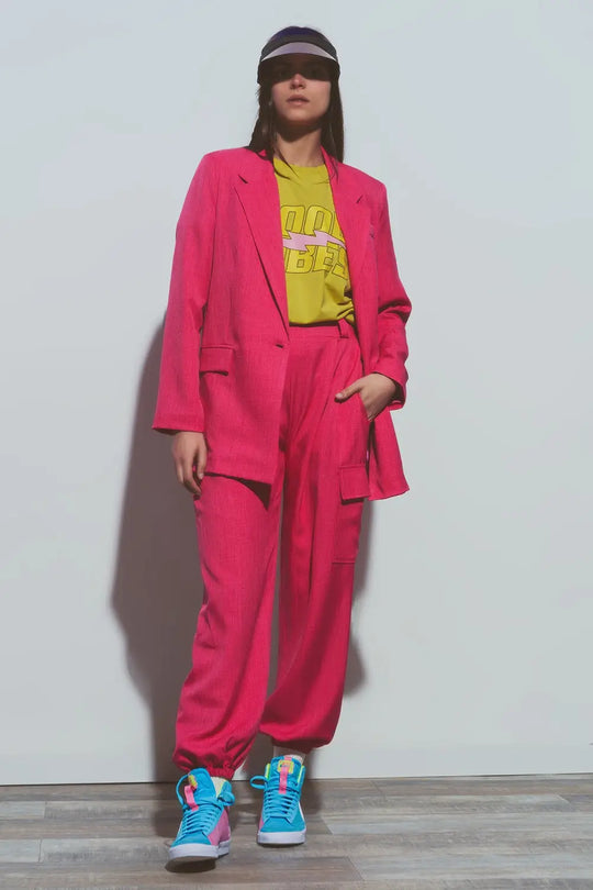 Textured Oversized Blazer in Pink - Coats and Jackets
