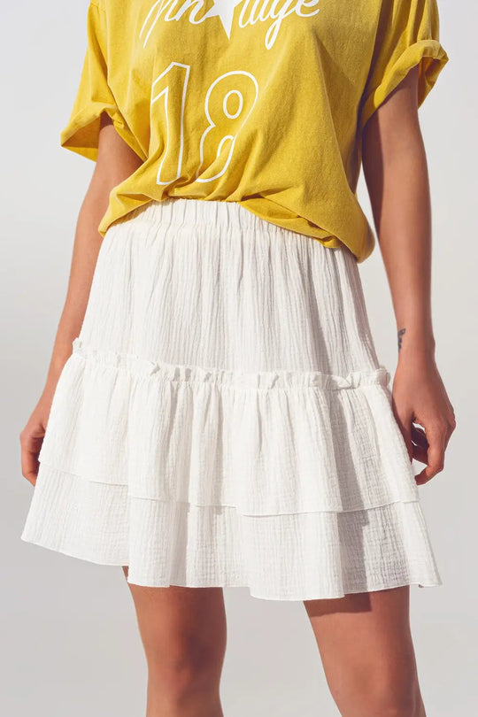 Textured Ruffle Mini Skirt in White - Skirts