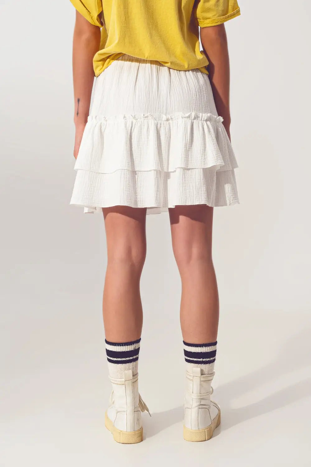 Textured Ruffle Mini Skirt in White - Skirts