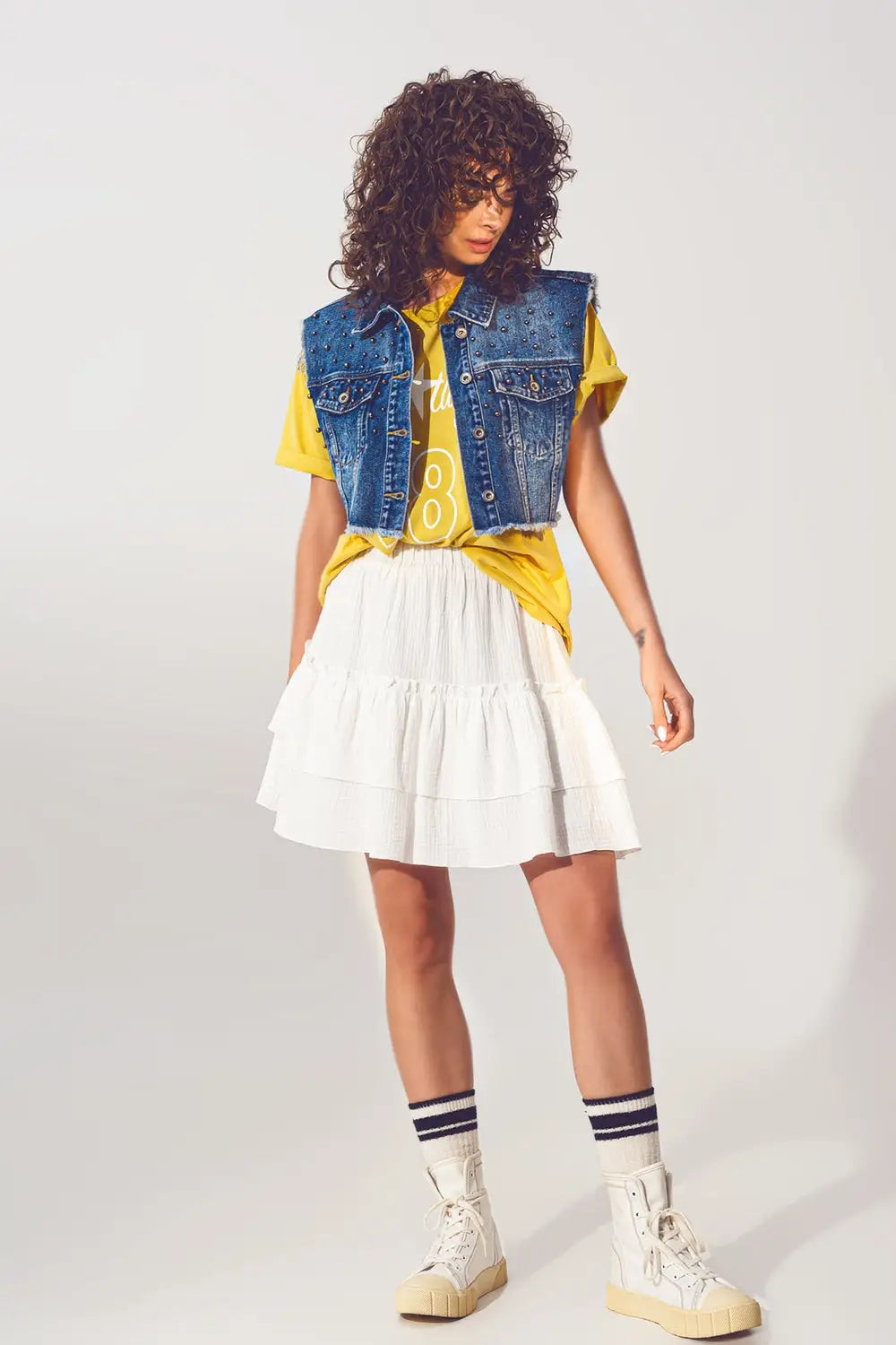 Textured Ruffle Mini Skirt in White - Skirts