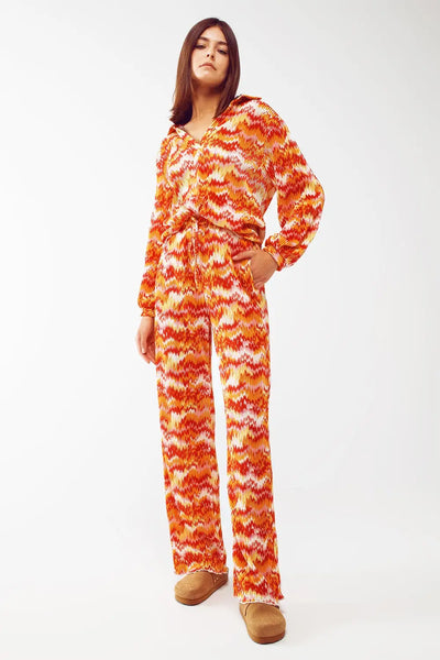 Textured Straight Leg Pants in Abstract Print - Pants