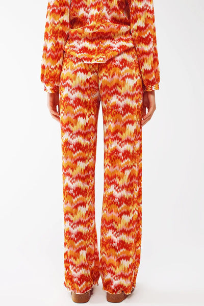 Textured Straight Leg Pants in Abstract Print - Pants