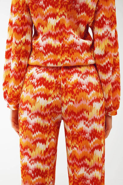 Textured Straight Leg Pants in Abstract Print - Pants