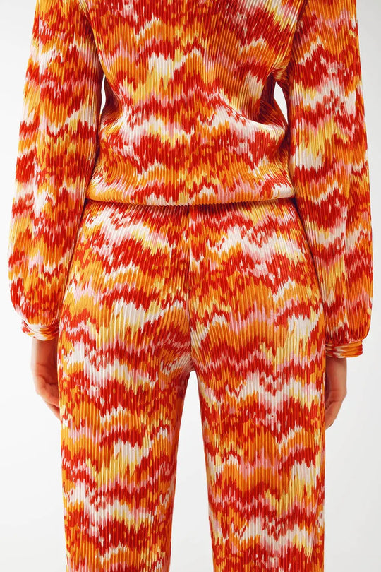 Textured Straight Leg Pants in Abstract Print - Pants