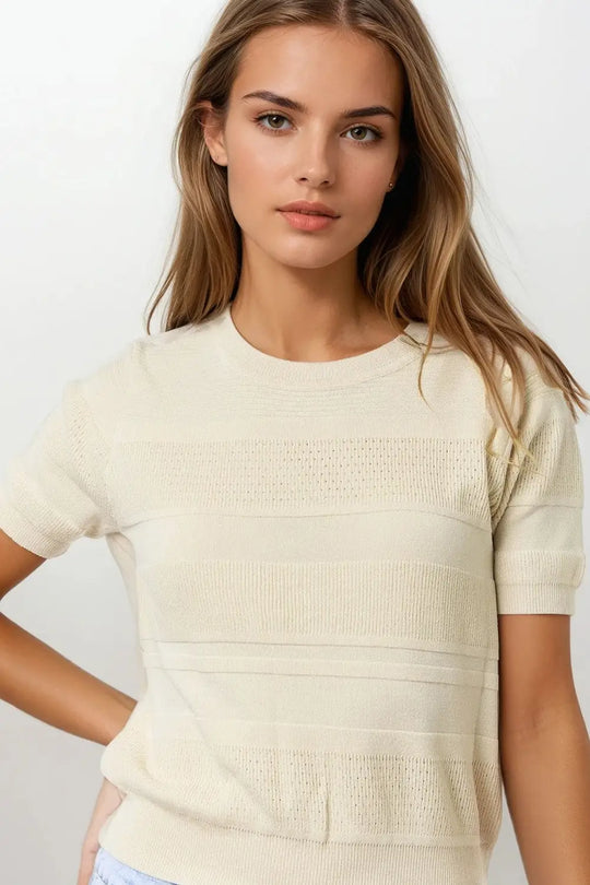 Textured Stripe Knit Sweater in Beige - One Size / Beige - Sweaters