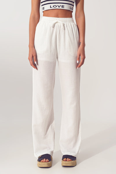 Textured Wide Leg Pants in White