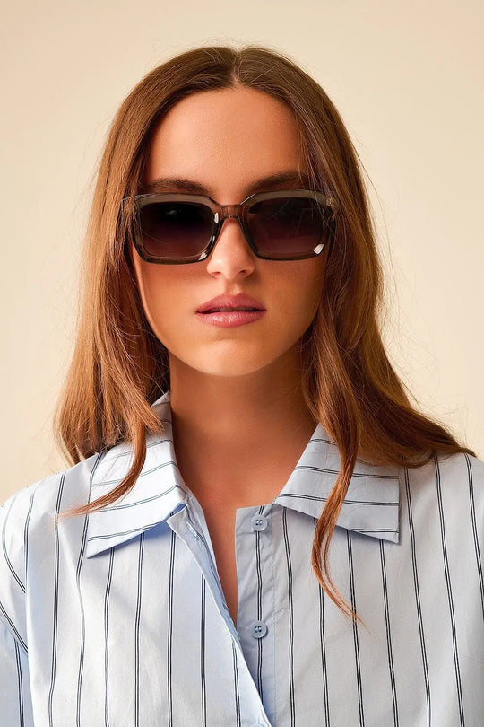 Q2 Thick Square Frame Sunglasses Chunky Retro in grey