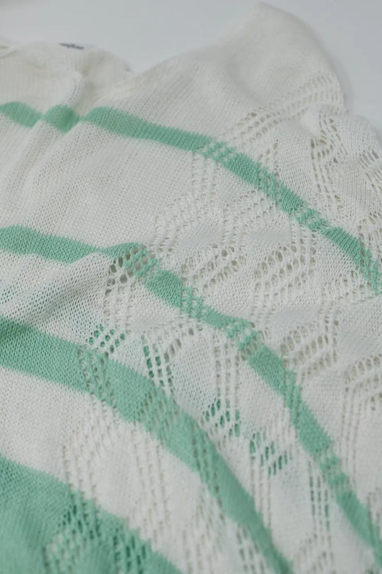 Thin White Striped Sweater With Fringe Edge - Sweaters