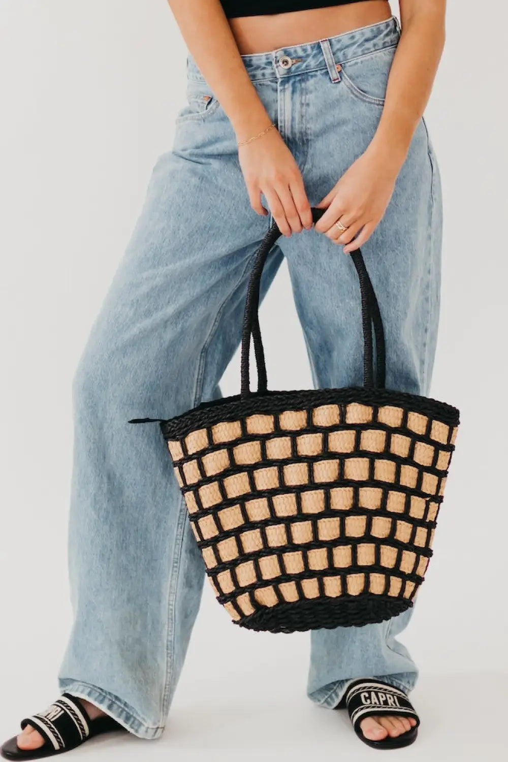 Tiana Two Tone Color Block Straw Bag - Tote Bag