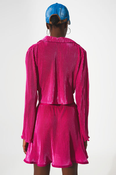 Tie front pleated crop top  in fuchsia