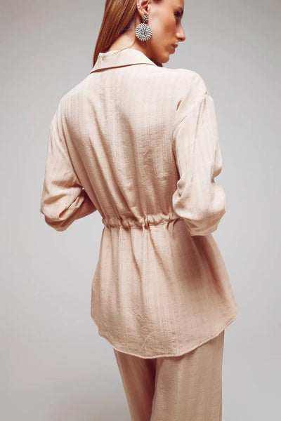 Tie waist long sleeve shirt in beige - Shirts